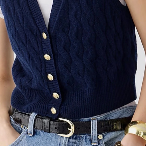 J.Crew Cashmere Cropped Cable-Knit Sweater-Vest in Navy Blue Size Medium - Picture 4 of 10